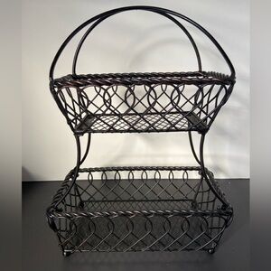 Two-Tier Black Metal Wire Basket Organizer | Kitchen, Bathroom, or Home Decor